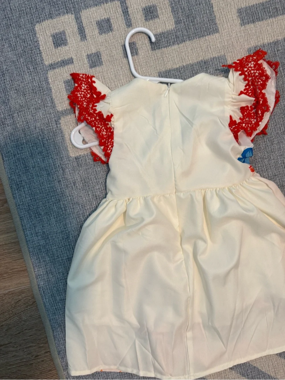 Girls Cream Butterfly & Floral Dress with Orange Trim